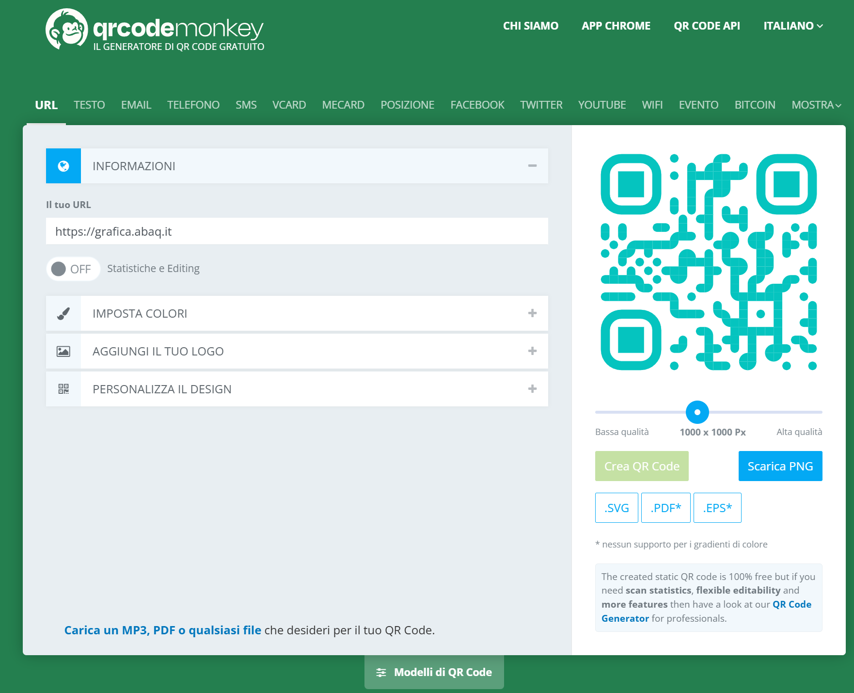 qrcodemonkey generatore gratuito di qrcode